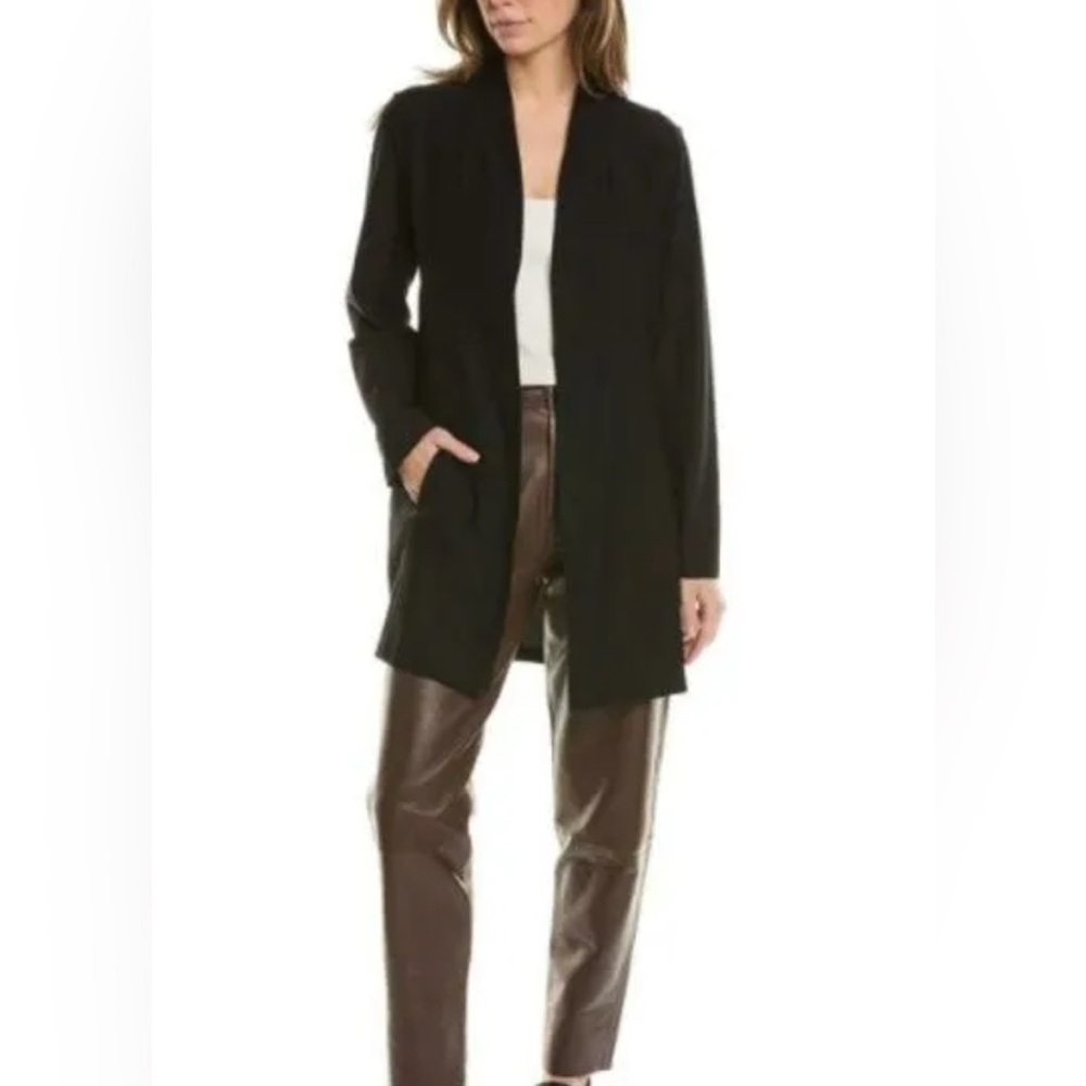 NWT Eileen Fisher Black Viscose Stretch Ponte Convertible Collar Belted Jacket